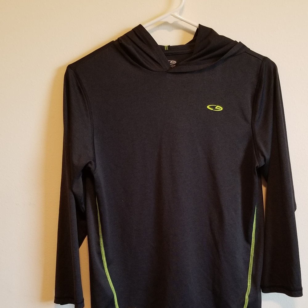 Boys size L Champion Black Duo Dry hooded shirt